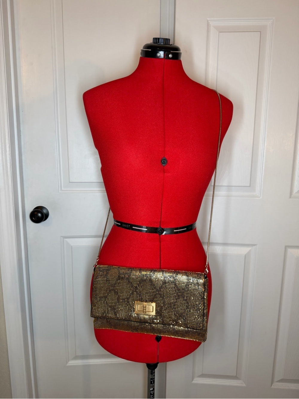 BCBGmaxazria Gold Metal Clutch / Shoulder Bag Purse Snake Skin Design.